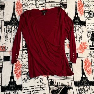 WHBM CROSS FRONT MAROON BLOUSE SZ L